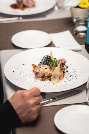 delicious tuna in a restaurant. small portionの写真素材