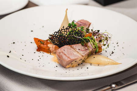 delicious tuna in a restaurant. small portionの写真素材