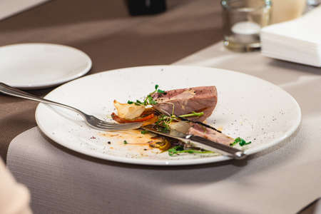 delicious tuna in a restaurant on a white pate. small portion.の写真素材