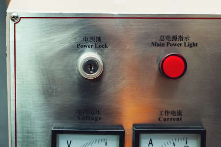 Control panel in main engine room. inscriptions in English and Chineseの写真素材
