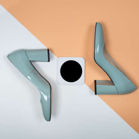 Stylish Trendy heels . Summer fashion Outfit, Luxury Party shoes. Hipster Essentials. Minimal fashion conceptの写真素材