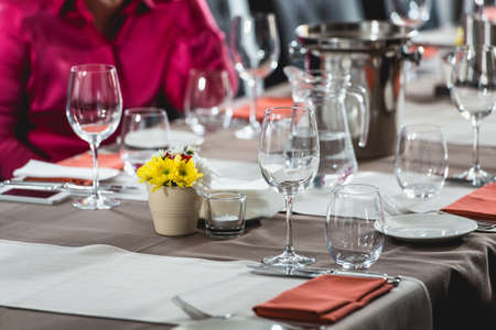 Table setting in a restaurant. Day light