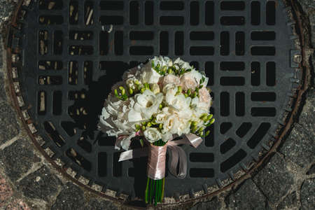 luxurious bridal bouquet of white peoniesの写真素材