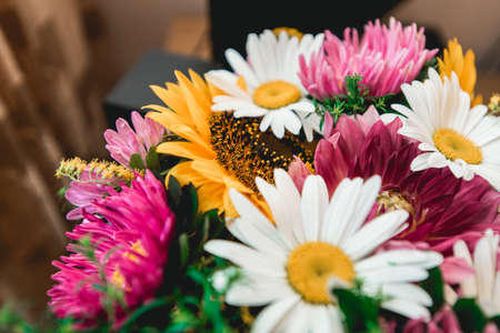 Bouquet of summer colored flowers. selective focusの写真素材