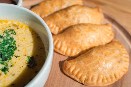 A delicious chicken cream soup from chefの写真素材
