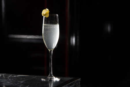 french cocktail on a bar desk. black backgroundの写真素材