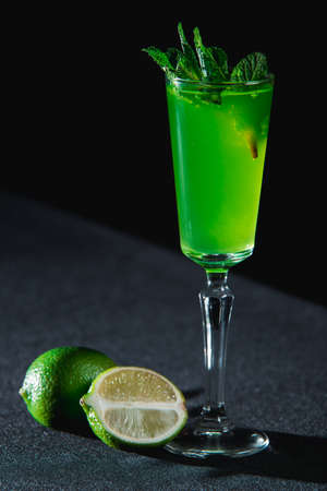 Green refreshing Alcoholic Cocktail. Mint on topの写真素材