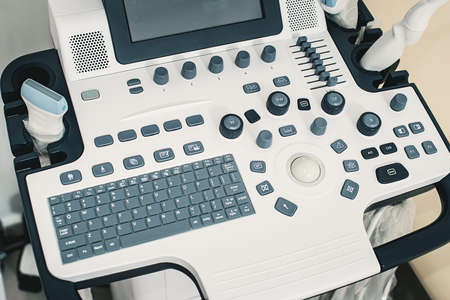 Medical equipments for ultrasonic diagnostics in a clinic. Interior of hospital room with ultrasonic apparatusの写真素材