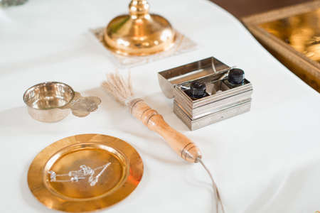 Set of priest for conducting the baptism ceremony in the Churchの写真素材