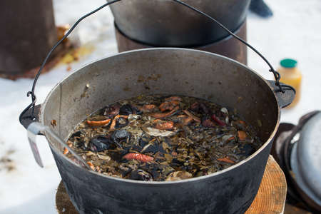 camping tea. tea break with additives from barberry, mint and mountain herbs. rich healthy teaの写真素材
