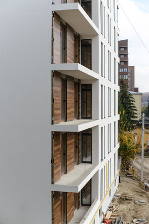 Construction site - external insulation Facade therm. heat-saving technologiesの写真素材