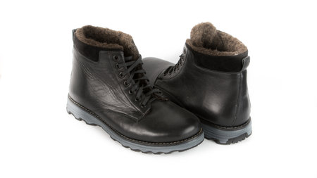 childrens black orthopedic shoes on a white backgroundの写真素材