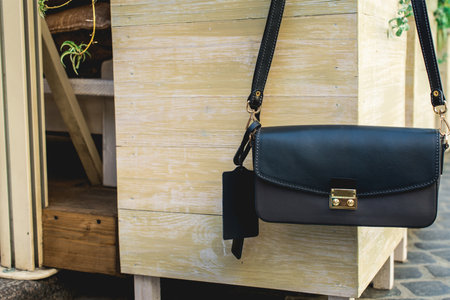 Luxury black women bag clutch. Street outdoorの写真素材
