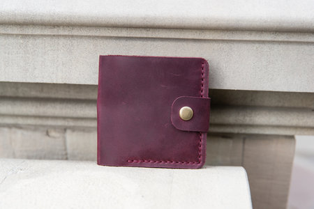 hand made leather wallet . Leather craft. Selective focusの写真素材
