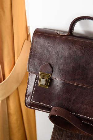 brown leather briefcase with antique and retro looks for manの写真素材
