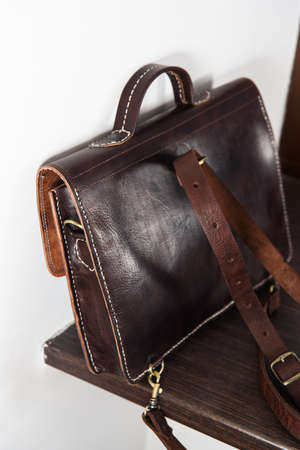 brown leather briefcase with antique and retro looks for manの写真素材