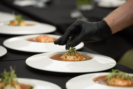 Tomato gazpacho soup served with burrata cheese. Tasty appetizing summer tomato soup