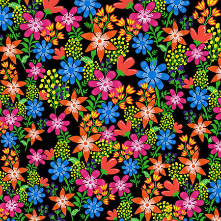 Rainbow florals with black backgroundの写真素材