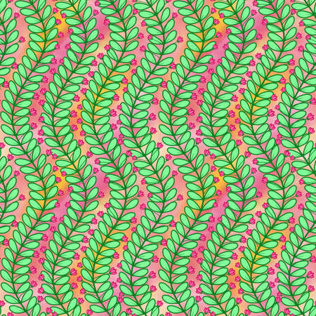 Leafy chains with pink flowers and multicolour background