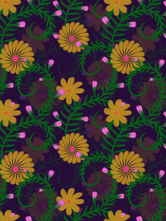Yellow flower vines patternの写真素材