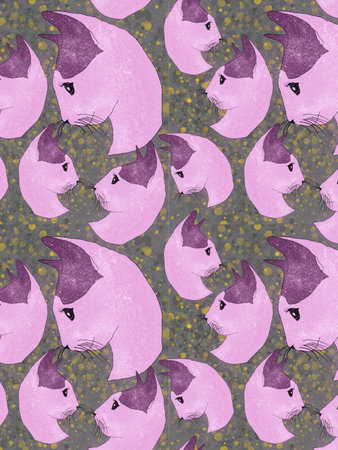 Seamless pattern with cute cats. Hand-drawn illustration.の写真素材