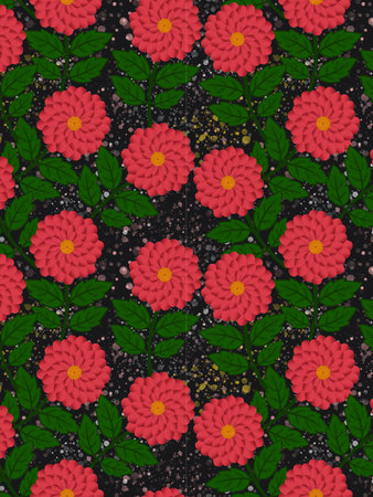 Seamless pattern with red flowers on a dark background. Vector illustrationの写真素材