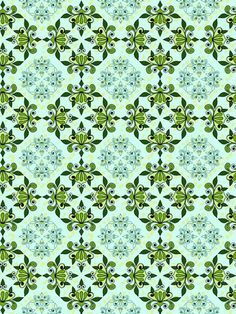 Seamless pattern with decorative flowers in green and white colors.の写真素材