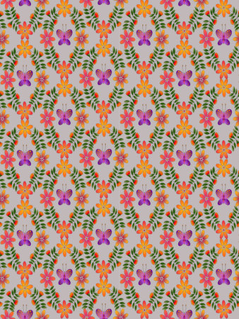 <p>Seamless pattern with flowers on a gray background. Vector illustration.</p>の写真素材