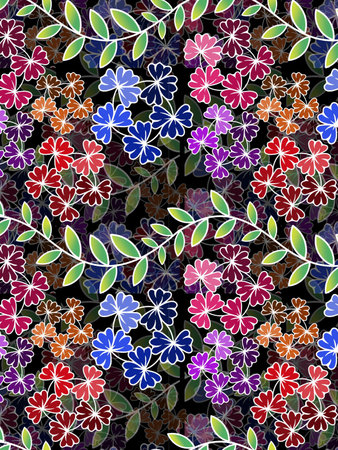 <p>Seamless pattern with colorful flowers on dark background. Vector illustration.</p>の写真素材