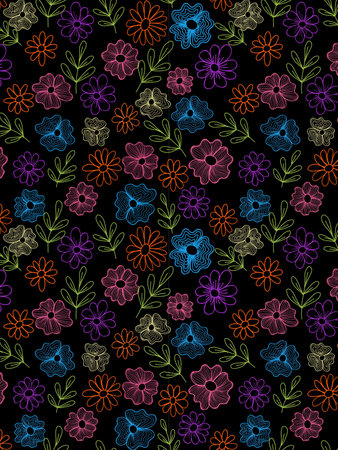 <p>Seamless pattern with colorful flowers on black background. Vector illustration.</p>の写真素材