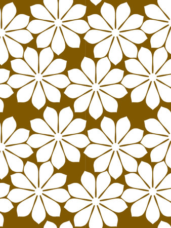 Seamless floral pattern with white flowers on a brown background.の写真素材