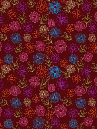 Seamless pattern with flowers and leaves. Floral background.の写真素材