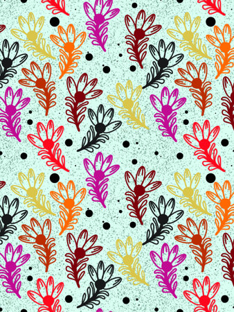 Seamless floral pattern with hand drawn flowers. Vector illustration.の写真素材