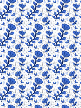 Seamless pattern with watercolor blue leaves on a white backgroundの写真素材