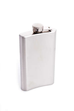 metallic flask isolated on a white backgroundの写真素材