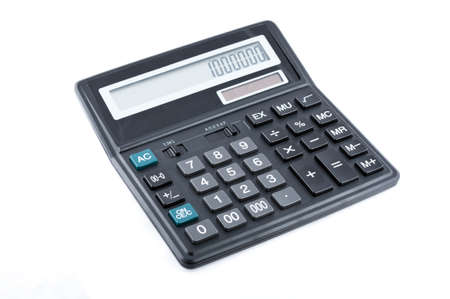 Black office calculator isolated over white backgroundの写真素材