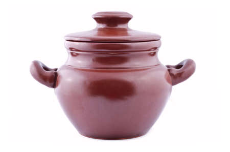 clay pot for cooking  isolated on white backgroundの写真素材