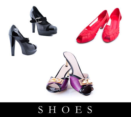 set of different shoes images over white backgroundの写真素材