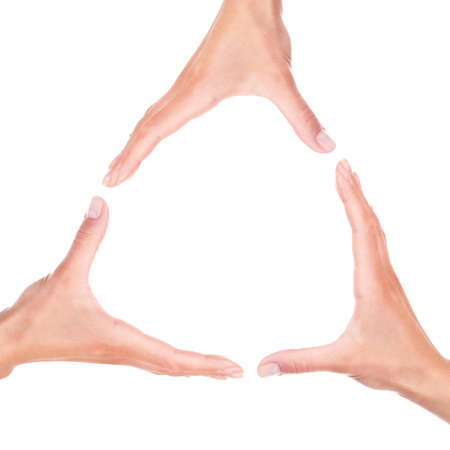 Circle made of hands isolated on white backgroundの写真素材