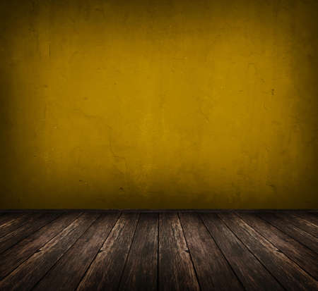 dark vintage yellow room with wooden floor and artistic shadows addedの写真素材