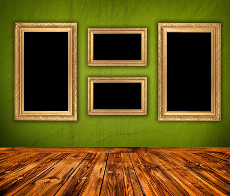 green empty room with wooden floorの写真素材