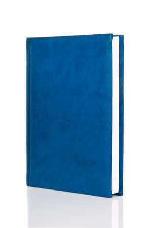 Blank blue hardback book cover ready for text or graphic isolated on whiteの写真素材