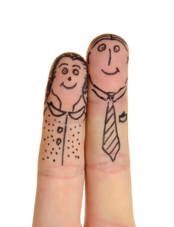 Fingers couple isolated on white background の写真素材