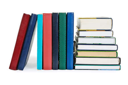 The textbooks on white table 