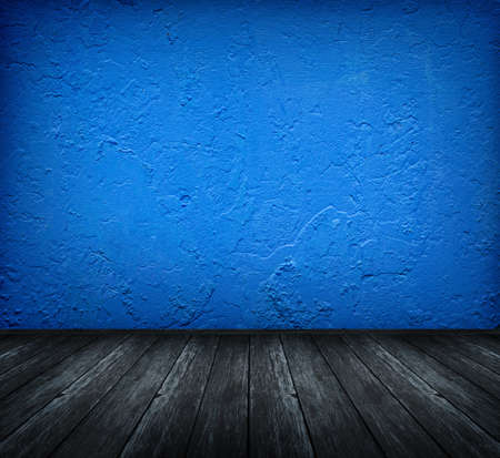 Dark vintage blue room with wooden floor and artistic shadows added 