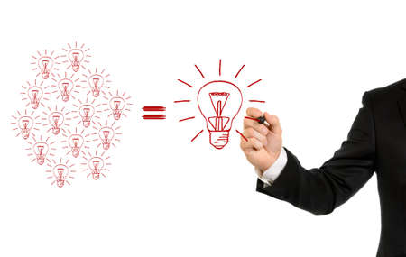 Businessman hand drawing a big idea team for creativity team for brainstorming concept isolated on...