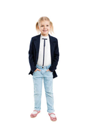 little girl isolated in whiteの写真素材