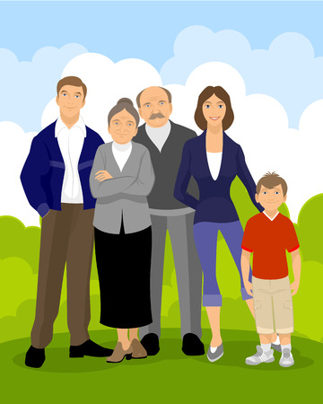 Vector illustration of a family on lawnのイラスト素材