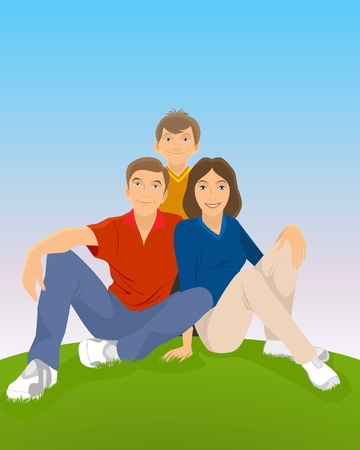 Vector illustration of a family sitting in meadowのイラスト素材