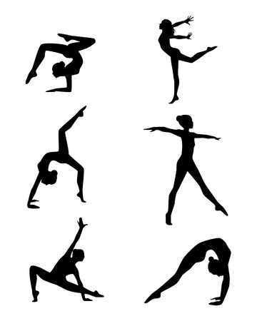 Vector illustration of a six gymnasts silhouettes setのイラスト素材